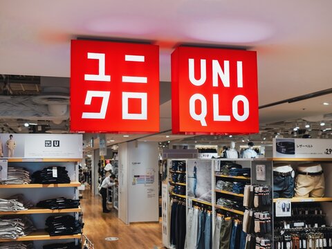Uniqlo Logo signage Japan Store front Japanese fashion retail business : Nagoya, Japan- Apr 14, 2025 