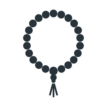 Islamic prayer beads icon, black tasbih vector illustration, religious rosary with tassel for ramadan and meditation