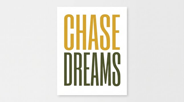 Chase Dreams motivational poster with bold typography, inspirational quote wall art in gold and black, modern minimalist home office decor