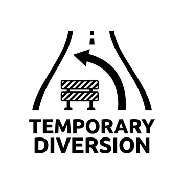 Temporary road diversion sign with barrier icon diversion construction