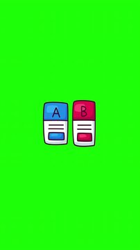 Animated AB testing split boxes doodle icon, hand-drawn flat vector line art with wiggle effect, looping motion graphic for marketing and UX design
