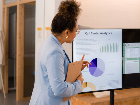 Business Presentation in an Office Setting With Charts Displayed