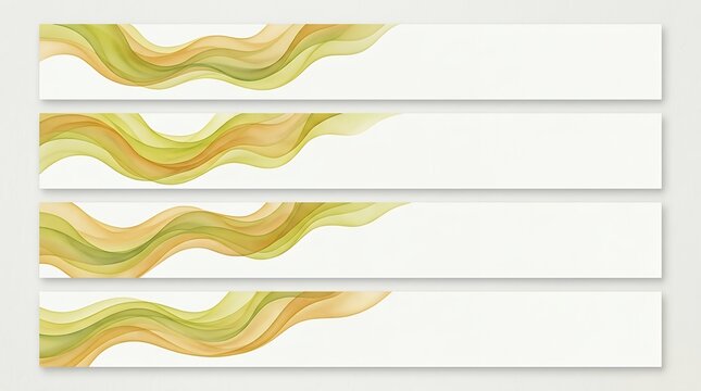 Understated Chartreuse and Amber Blended Non-Objective Ripple Streamers; Collection of Four Neat Blank Bases with Cascading Delite Ribbons for Eco-Conscious Marketing Contemporary Internet Page