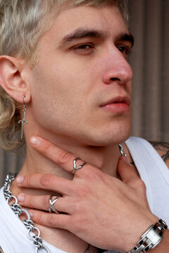 Close Up Portrait With Metal Choker Necklace