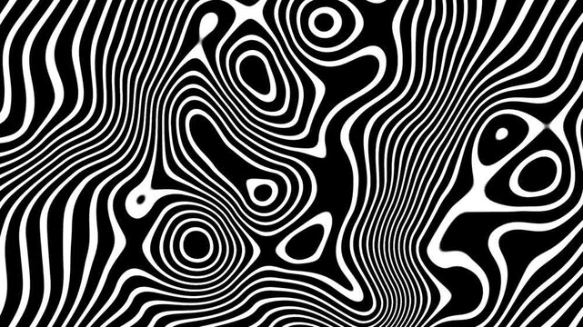 Abstract black and white topographic map pattern with flowing lines