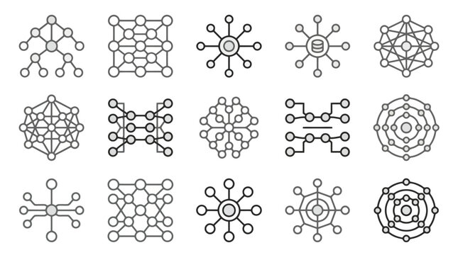 Abstract neural network and digital structure icons.