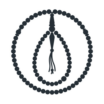 Islamic prayer beads icon, black tasbih vector illustration, traditional misbaha subha for ramadan and dhikr design