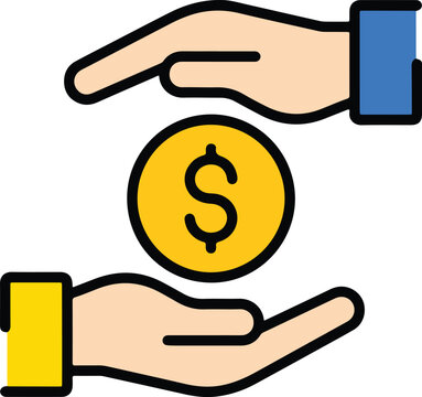 Money-Protection Icon With Hands And Dollar Coin For Financial Security And Savings Branding