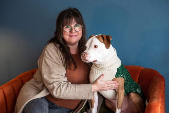 Smiling Woman with Sweet Pit Bull