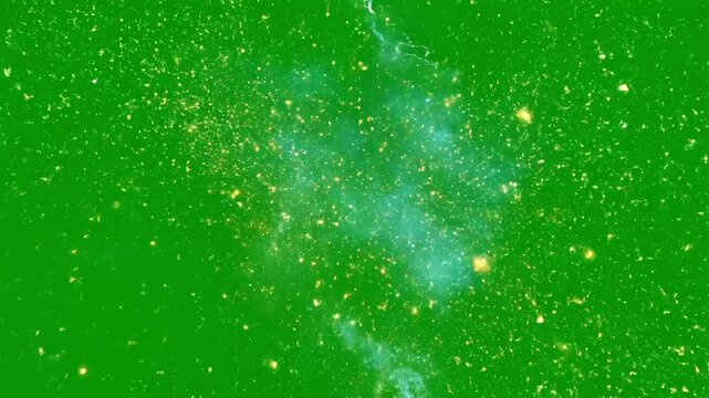 Vibrant green galaxy with glowing cosmic clouds and distant stars, a celestial wonder.