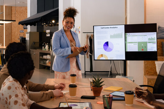 People watching presentation during business meeting 