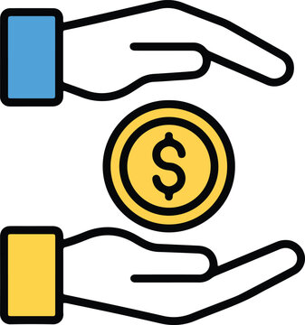 Money-Protection Vector Icon With Hands And Dollar Coin For Financial Security And Savings Insurance