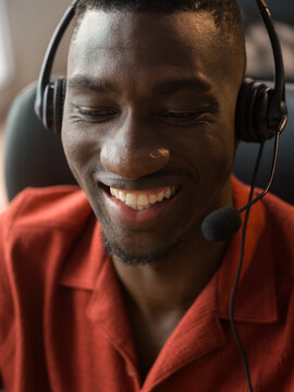 Portrait of smiling call center worker 