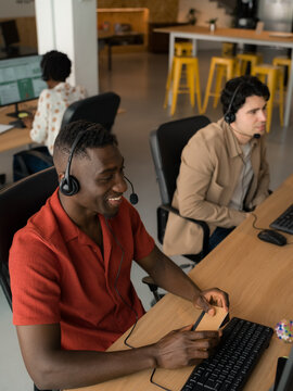 Man working at call center 
