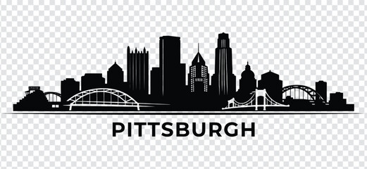 Pittsburgh city skyline silhouette with famous landmarks and bridges vector illustration © MstSabina