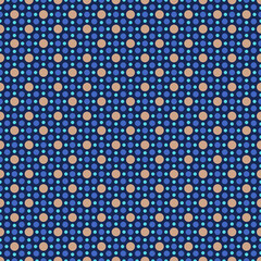 Seamless repeating pattern of navy, blue and tan polka dots of varying sizes, suitable for textiles, wallpapers and digital backgrounds. © Adriano