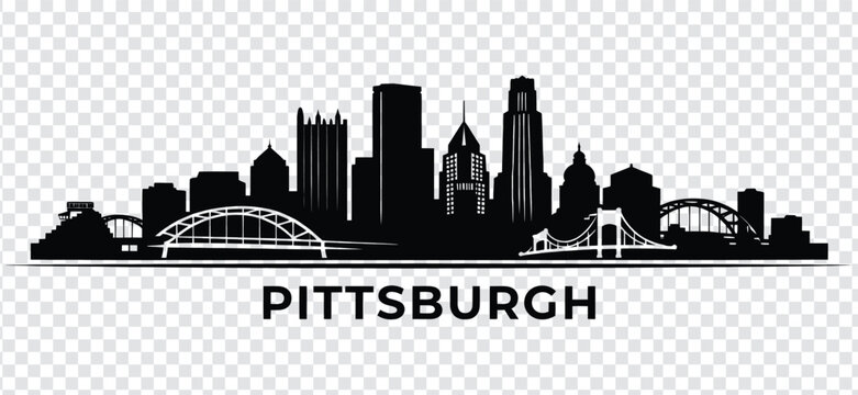 Pittsburgh city skyline silhouette with famous landmarks and bridges vector illustration