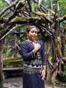 Portrait of young girl with a traditional Kadazan Dusun Attire Sinombayaka Pinolongon Kinilong from Ranau  Sabah Malaysia