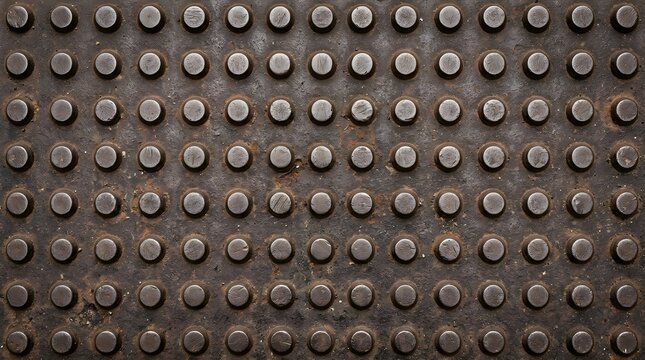 Aged metallic industrial texture with a repeating pattern of raised circular studs