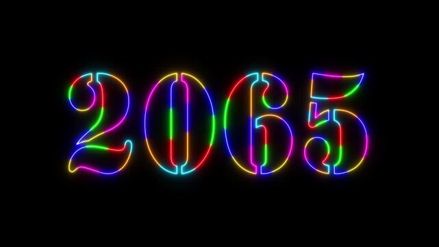 Abstract 2065 neon colourful text animation ,For neon colourful Glowing neon number text background 4k video animation .Digital font against a dark background with neon line looping animation.