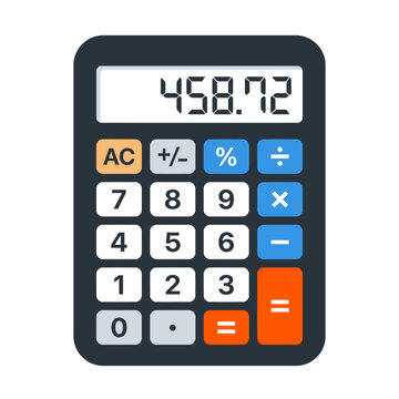Back to School Typography Modern digital calculator vector illustration, electronic accounting tool with colorful buttons, financial math device for business and tax calculation isolated on
