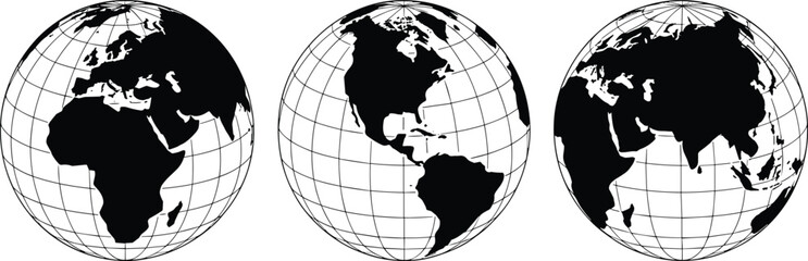 Black Earth Globe Icon Set with World Map Continents for Global Business Designs © PJ DeSign