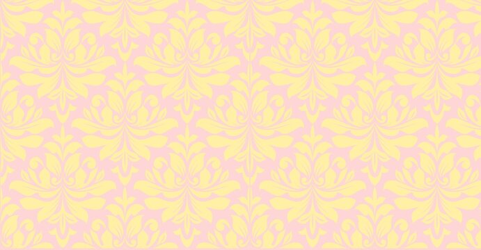Elegant seamless damask pattern in pastel yellow and pink colors