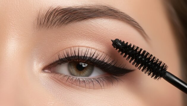 Soft natural eye makeup with eyeliner and mascara wand symbol of minimal glam routine for daily beauty vlog and skincare friendly trend