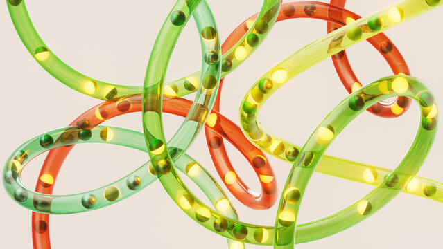 Green Glass Tubes With Glowing Data Spheres