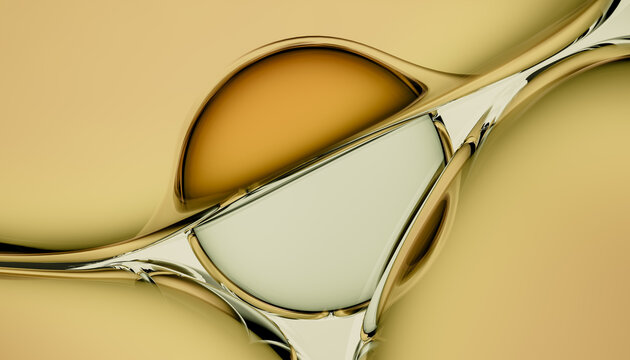 Abstract Gold Liquid Sphere With Glossy Metallic Surface and Minimal 
