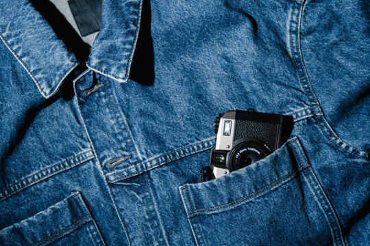 Film Camera In Denim Pocket
