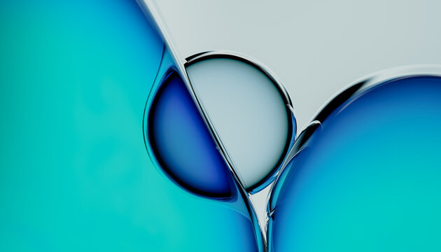 Abstract Blue Glass Bubbles and Liquid Spheres Modern Minimalist