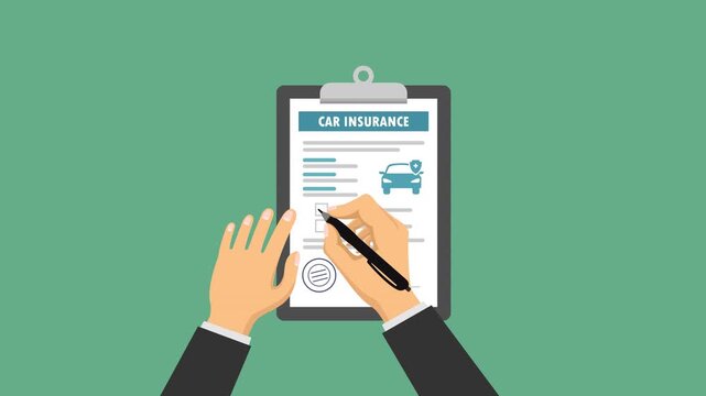 signing car insurance policy video animation concept