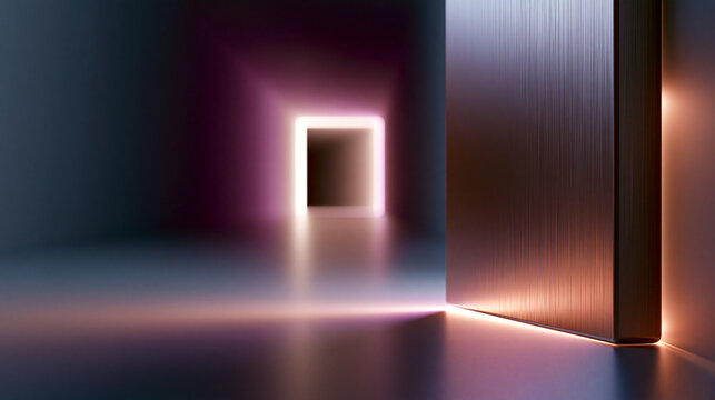 Leuchtendes quadratisches Licht erhellt minimalistischen Raum mit Holzwand