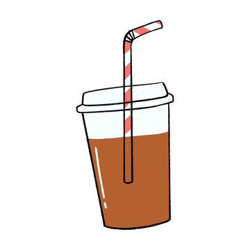 Cute hand drawn iced coffee in plastic cup with straw vector