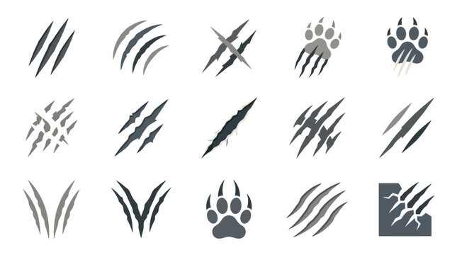 Animal claw scratch and rip mark icons.