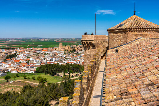 Beautiful panoramic view from Belmonte Castle, Province of Cuenca, Castilla la Mancha, Spain.