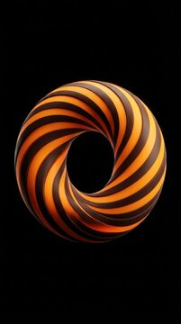 Abstract twisted torus shape in orange and brown tones modern wallpaper with a dark background