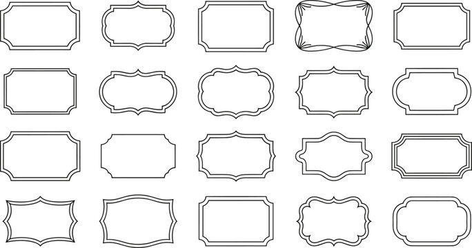 Vintage frame border label vector element set with elegant black outline geometric shapes