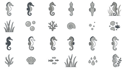 Aquatic seahorse icons and ocean underwater life elements. © Ridwan