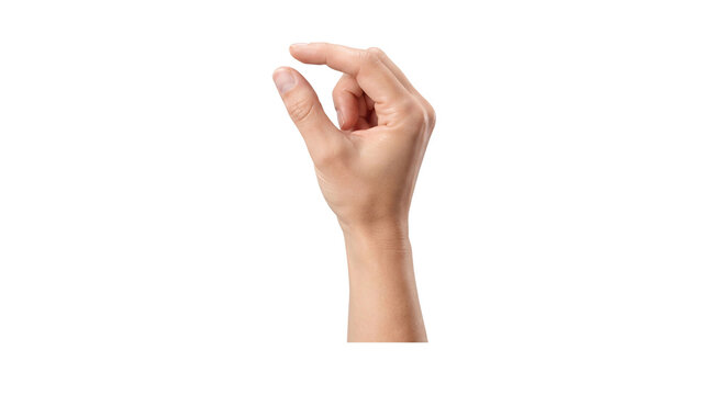 Human hand gesturing a small amount pinch sign isolated high quality 4K PNG image in white high quality 4K PNG image in white background