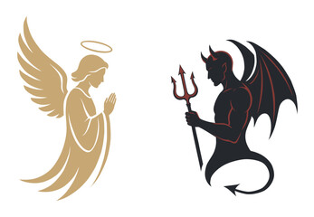 Fototapeta premium Angel and devil silhouette flat vector illustration