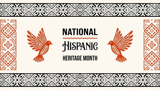 National Hispanic Heritage Month banner with decorative birds and traditional patterns on a light background