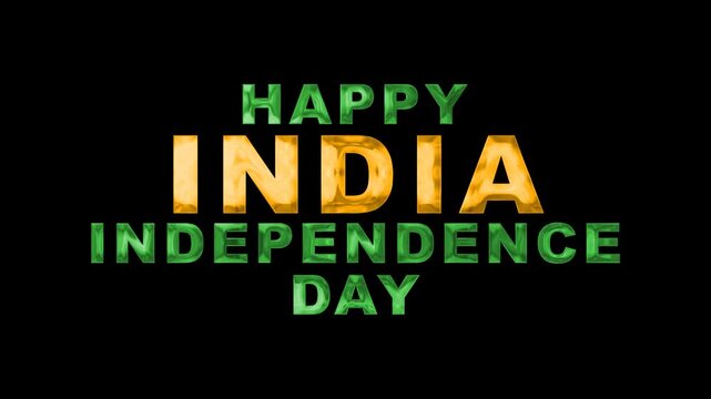 Green and yellow metallic letters spell out happy india independence day text animation, perfect for festive graphic designs.