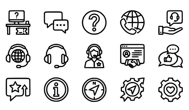 Support Help Customer Service Line Icon Set Black Vector Editable B2B SaaS Dashboard UI App Business