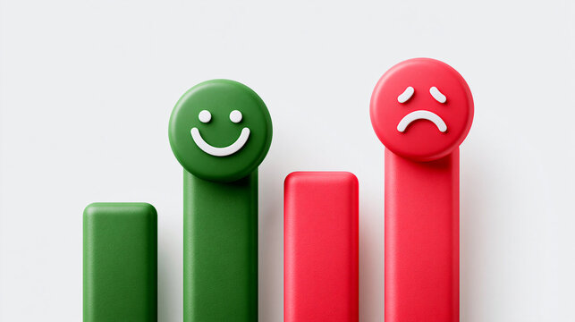 Balkendiagramm mit l&auml;chelndem gr&uuml;nem und traurigem rotem Smiley-Balken