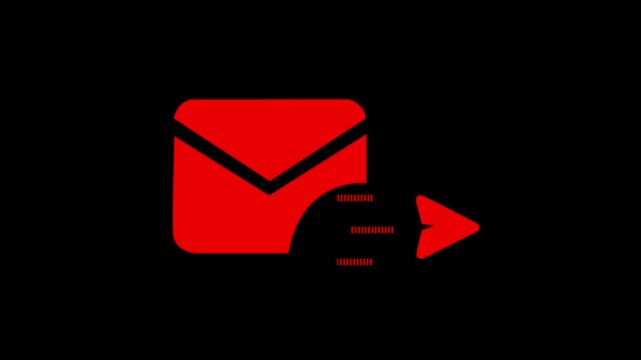 mail message sending icon animation with moving arrow, email communication symbol, modern messaging notification on black background