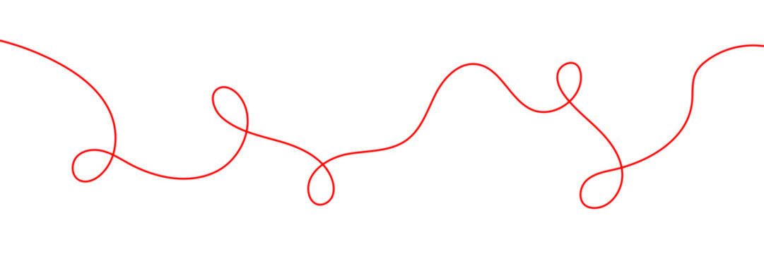 Red thread isolates on a white background. red thread looped in a circle form, symbolizing vector. line of red yarn, long red thread .Vector illustration . EPS 10 .