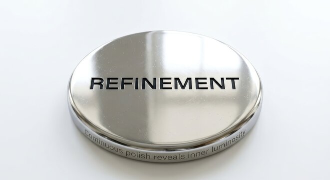 Shiny metal object with the word refinement inscribed