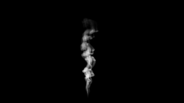 Mesmerizing white smoke on black background in slow motion, 4K 3D rendering animation fx with alpha channel for easy compositing, factory chimney exhaust steam jet blast, looping overlay